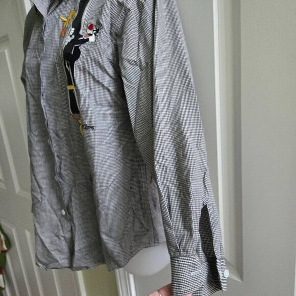 Vintage Warner Bros Looney Tunes Plaid Embroidered Suspenders Button Down Top - Picture 7 of 11